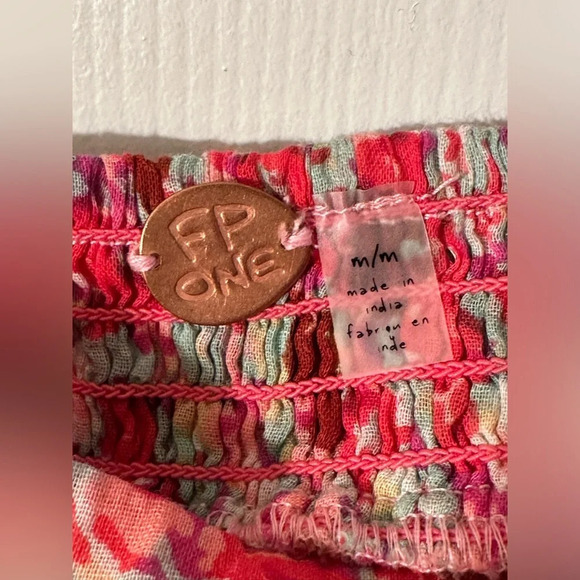 FP ONE Free People Pink Multi Floral Baby Doll Tiered Layers MED Spaghetti Strap - Picture 5 of 14